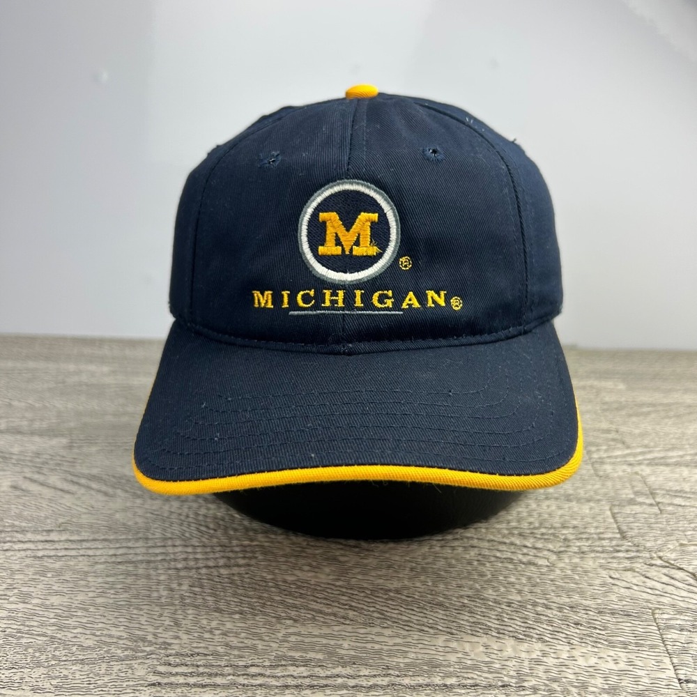 Vintage 90s Michigan Wolverines Hat Cap Strap Back Adjustable Blue University